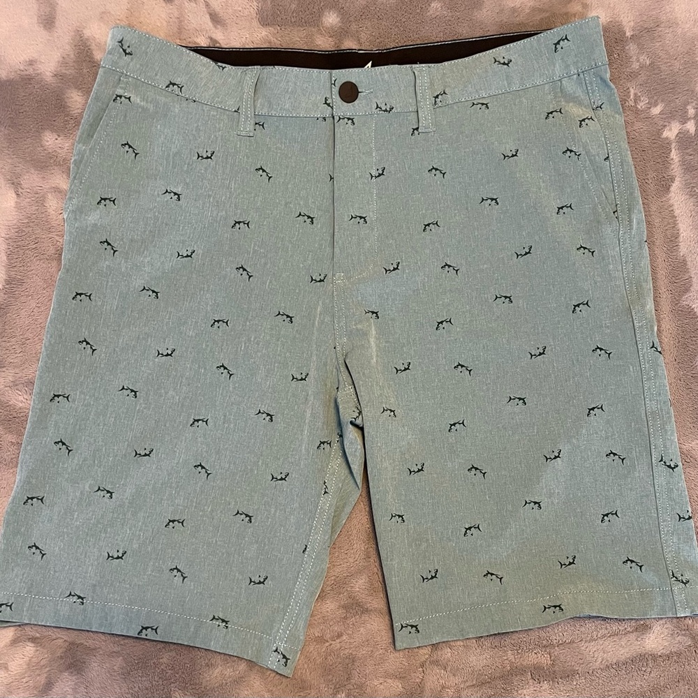 Blue Flat Front Knee-Length Shorts